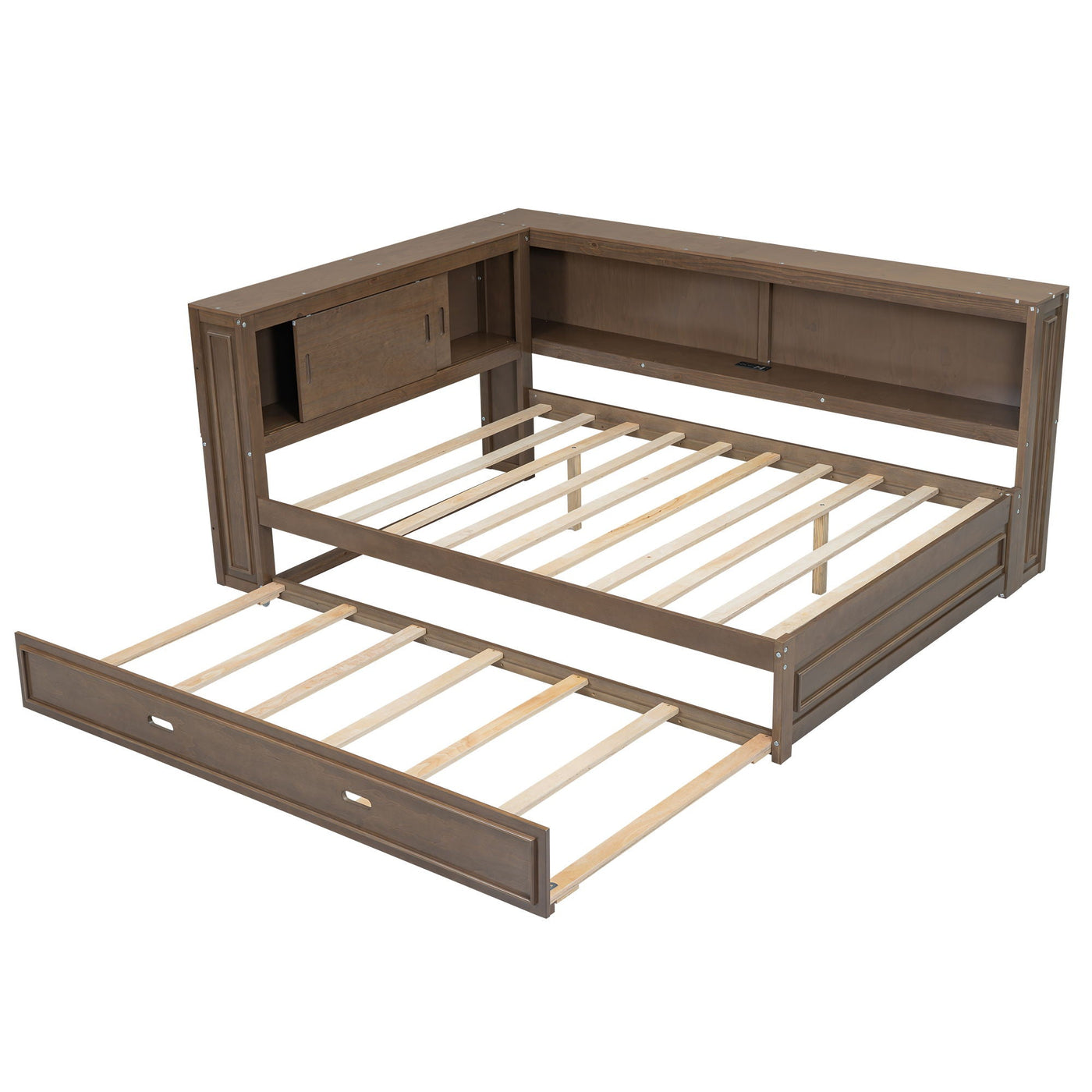 Daybed With Storage Shelves, LED, USB, And Trundle by HouseOfZazla