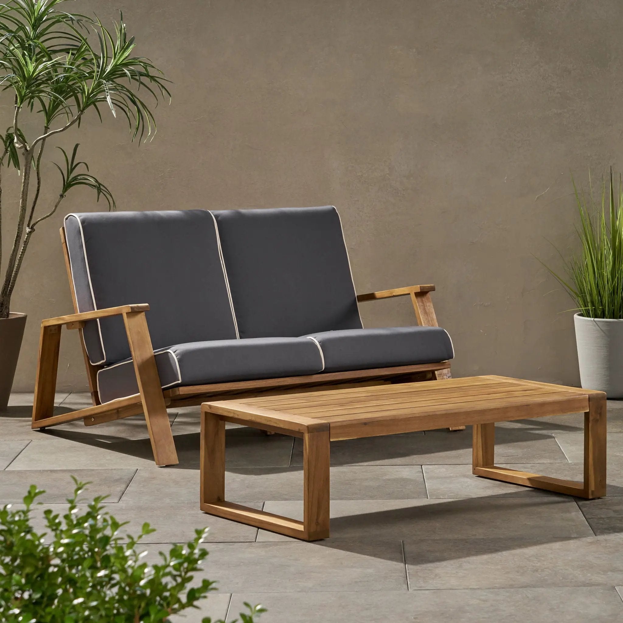 Paloma Contemporary Loveseat and Coffee Table Set with Weather Resistant Cushions by HouseOfZazla