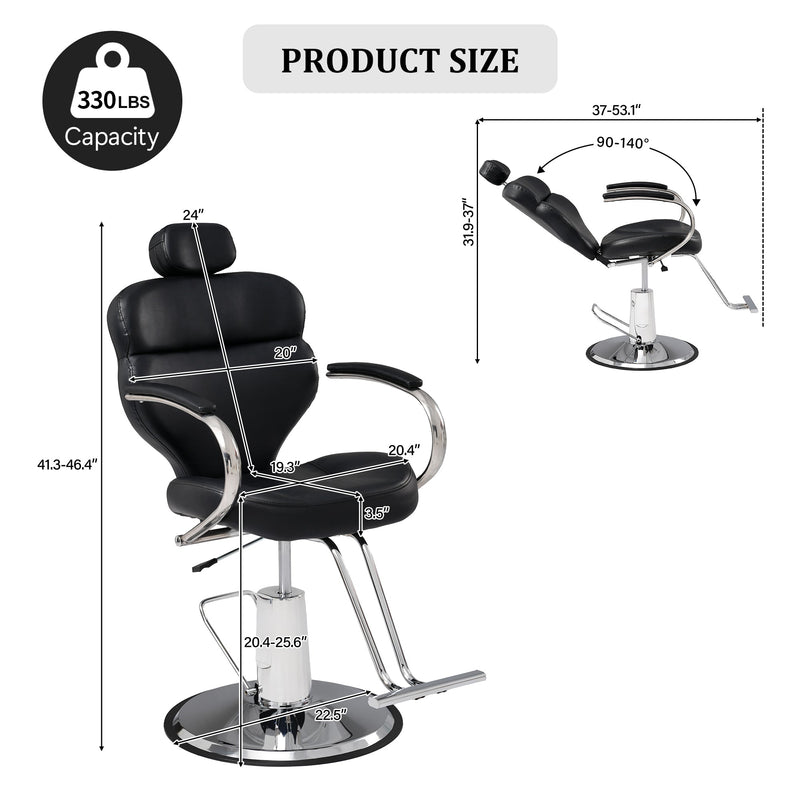 Premium Reclining barber Chair Salon Chair for Hair Stylist with Heavy Duty Hydraulic Pump, 360° Rotation, Tattoo Chair  Shampoo Beauty Salon Equipment,  Max Load Weight 330 Lbs, photo 3 of 10
