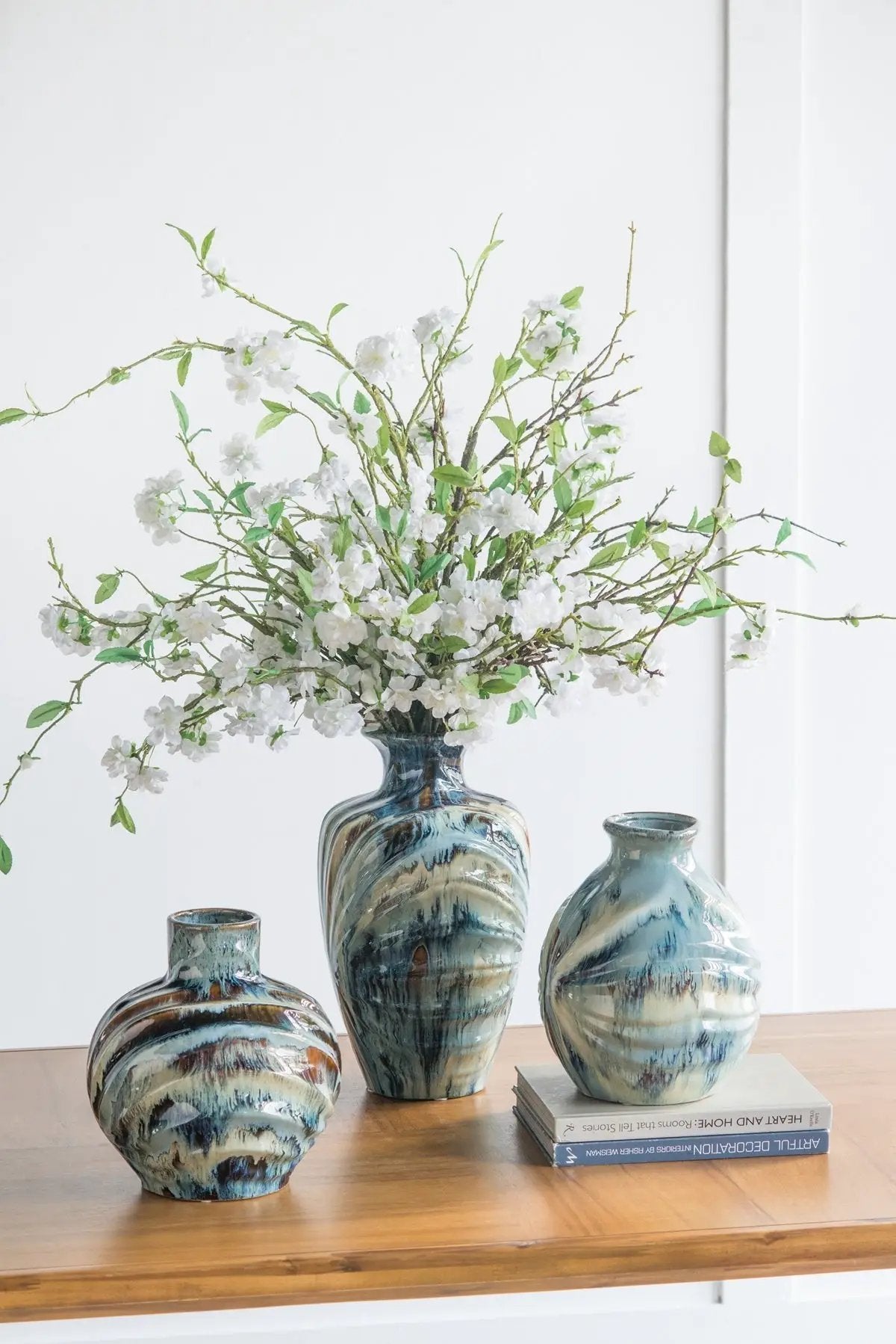 D8.7x15.5' Blue and Brown Reactive Glazed Vase by HouseOfZazla