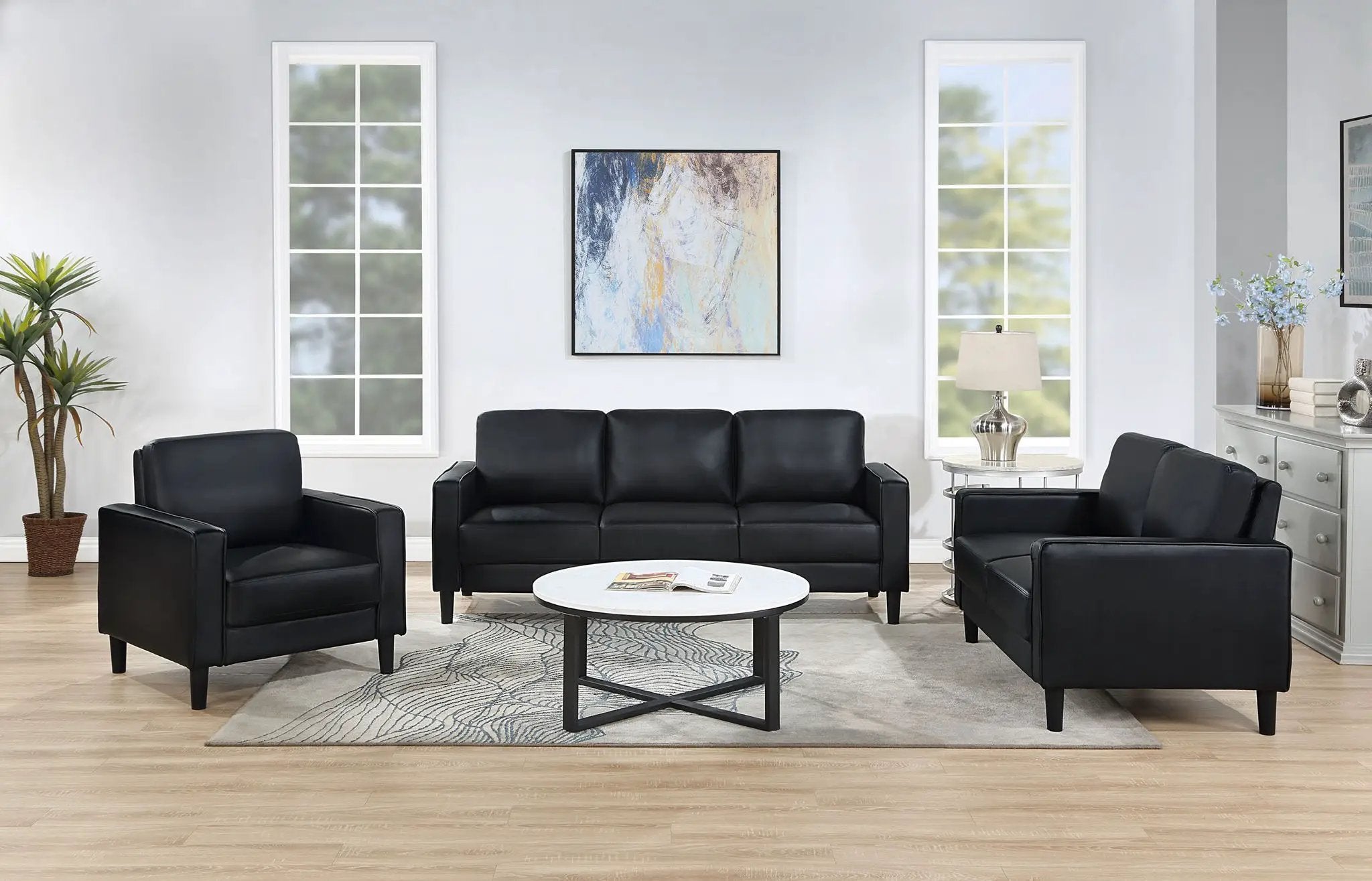Ruth 3-piece Upholstered Track Arm Sofa Set Black by Unique Piece Furniture