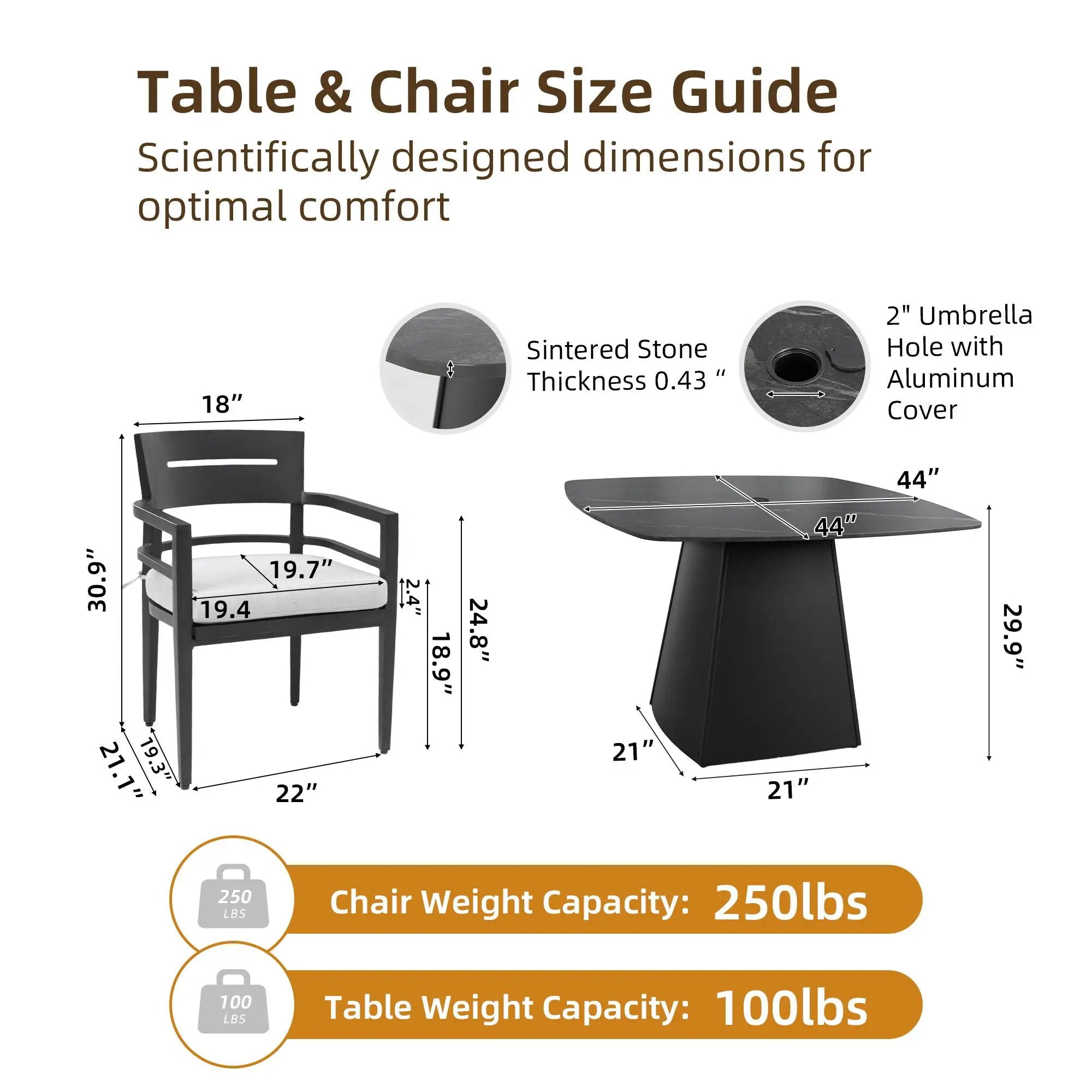 Outdoor Patio Dining Set, Squircle Dining Table, Dining Chairs With Sunbrella Cushions by Unique Piece Furniture