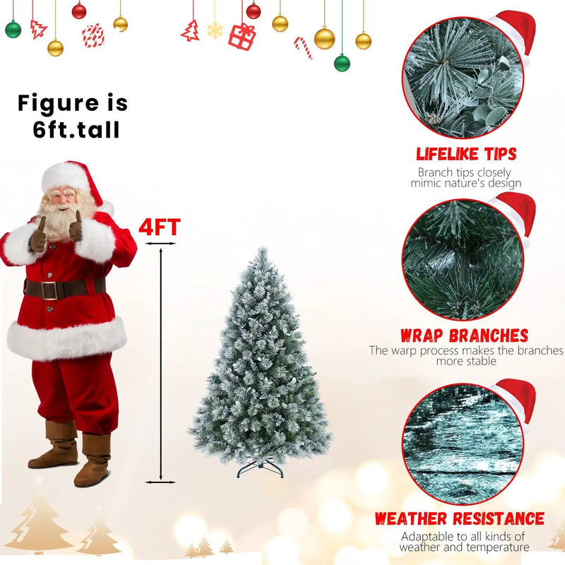 4FT Flocked Christmas Tree with Pine Needles & Eucalyptus Leaves by HouseOfZazla