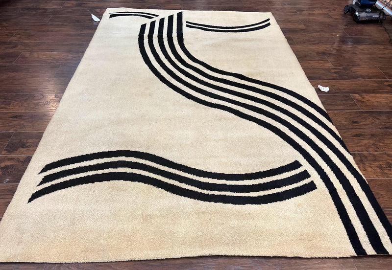 Modern Rug 6x9, Cream and Black, Abstract Pattern by Jewel Rugs