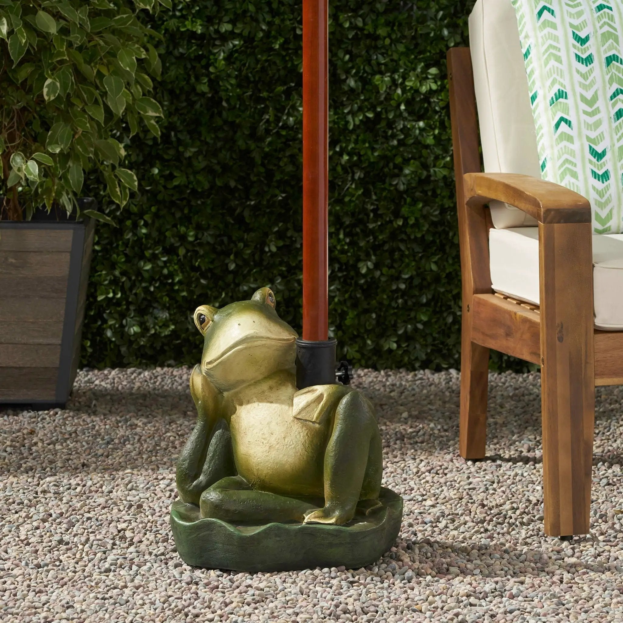 Charming Frog Prince Umbrella Base With Concrete Design - Green by HouseOfZazla