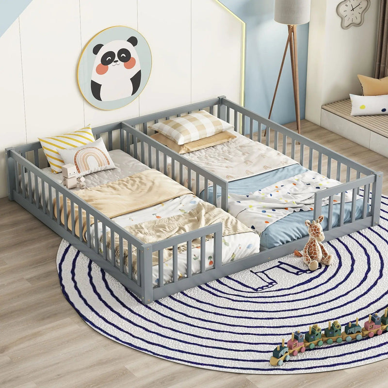 Double Floor Bed With Fence, Guardrails, Without Door by Unique Piece Furniture