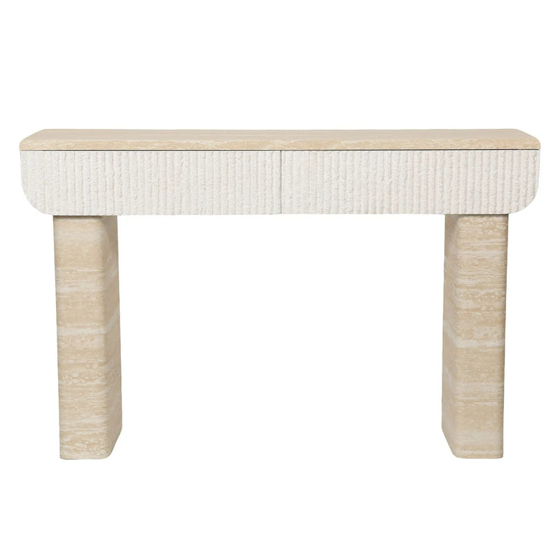 Entryway Table With 2 Hidden Handle Drawers For Entrance - Beige / Yellow by HouseOfZazla