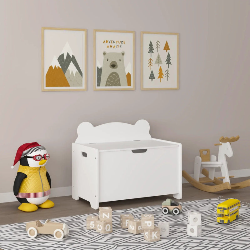 Toy Box With Bear Headboard, Organizer Storage Chest - White by HouseOfZazla