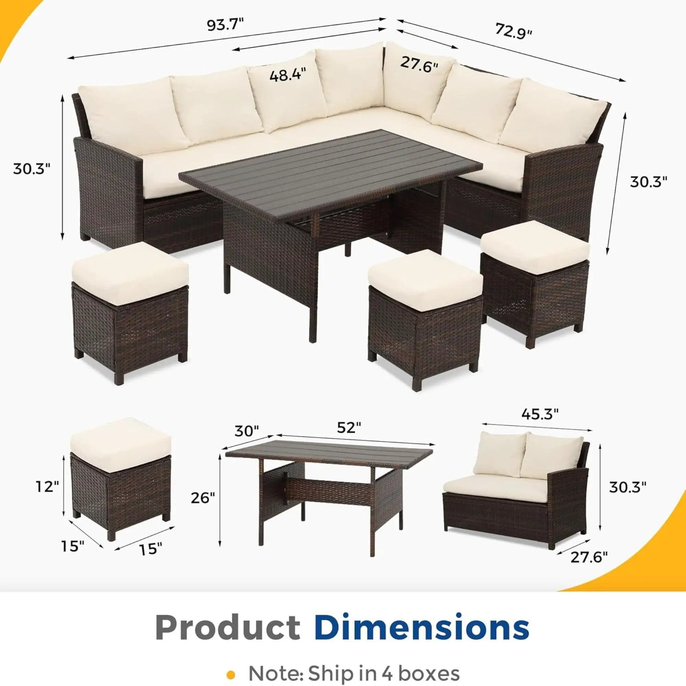 7 Piece Patio Dining Set With Cushions, Modular Sectional Sofa & Storage Table by HouseOfZazla