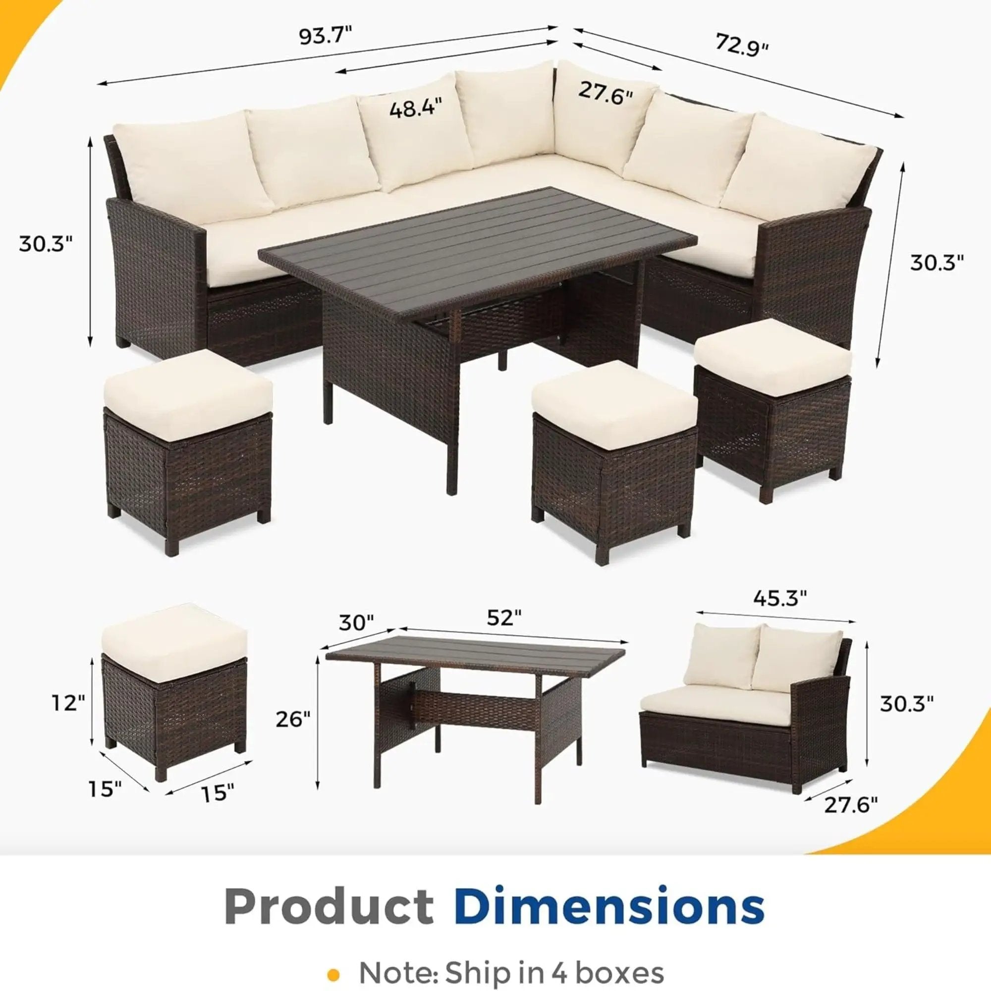 7 Piece Patio Dining Set With Cushions, Modular Sectional Sofa & Storage Table by HouseOfZazla