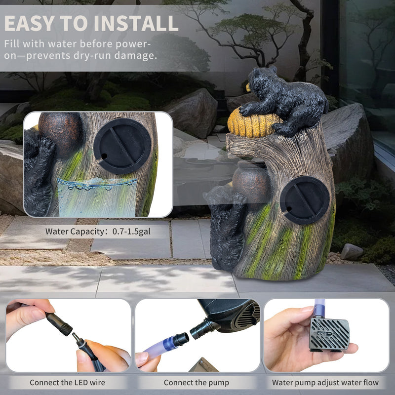 Bear Outdoor Water Fountain with LED Lights by HouseOfZazla