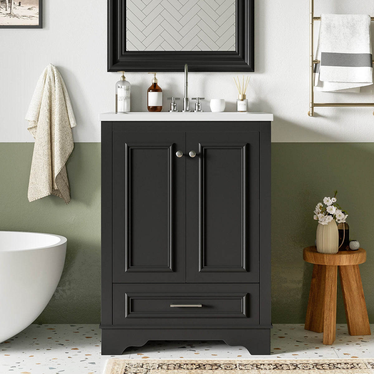 Modern Bathroom Vanity with Ceramic Sink Combo and Storage Cabinet - Multiple Colors, photo 28 of 40