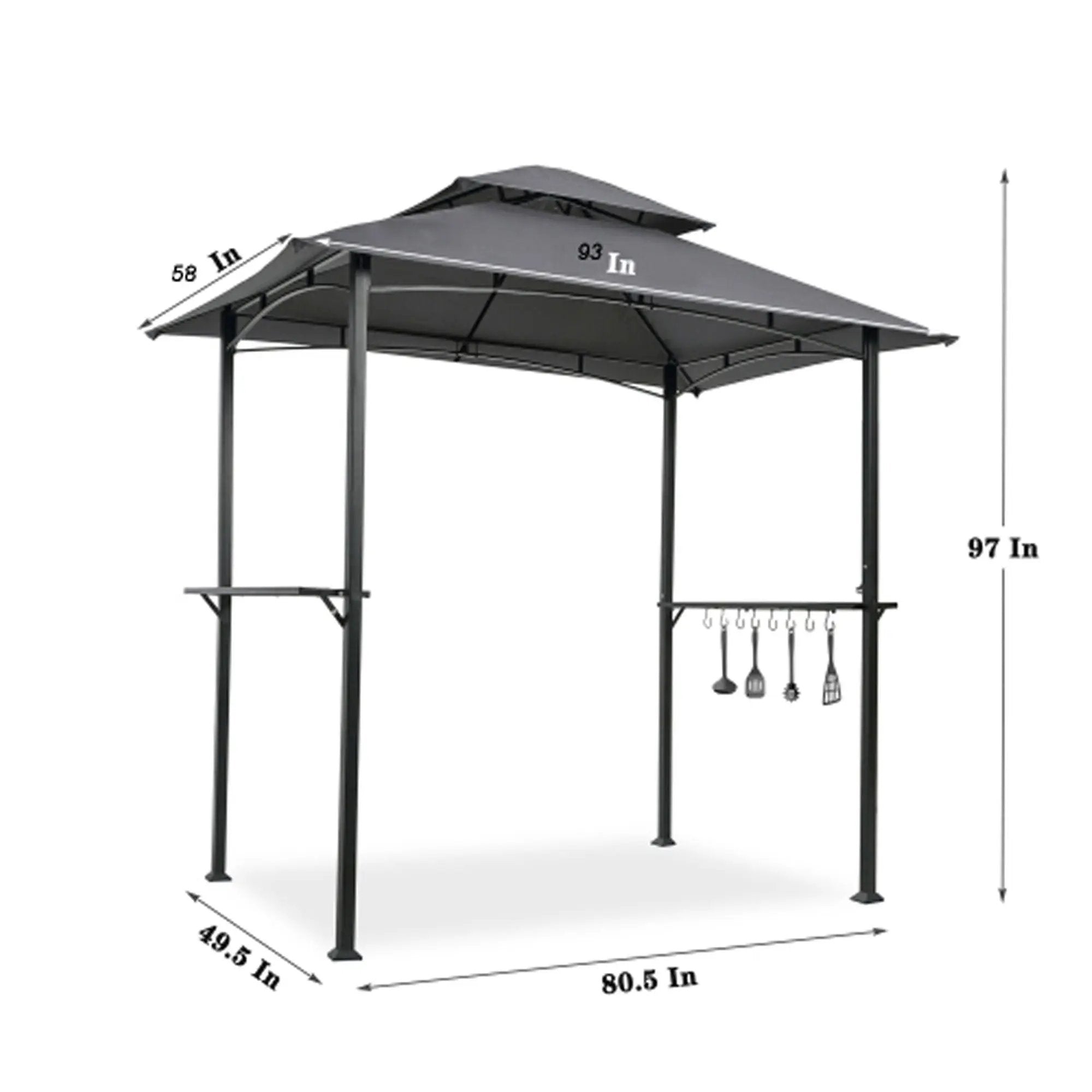 Outdoor Grill Gazebo With Double Tier Soft Top Canopy, Steel Frame, Bar Counters & Hook by HouseOfZazla