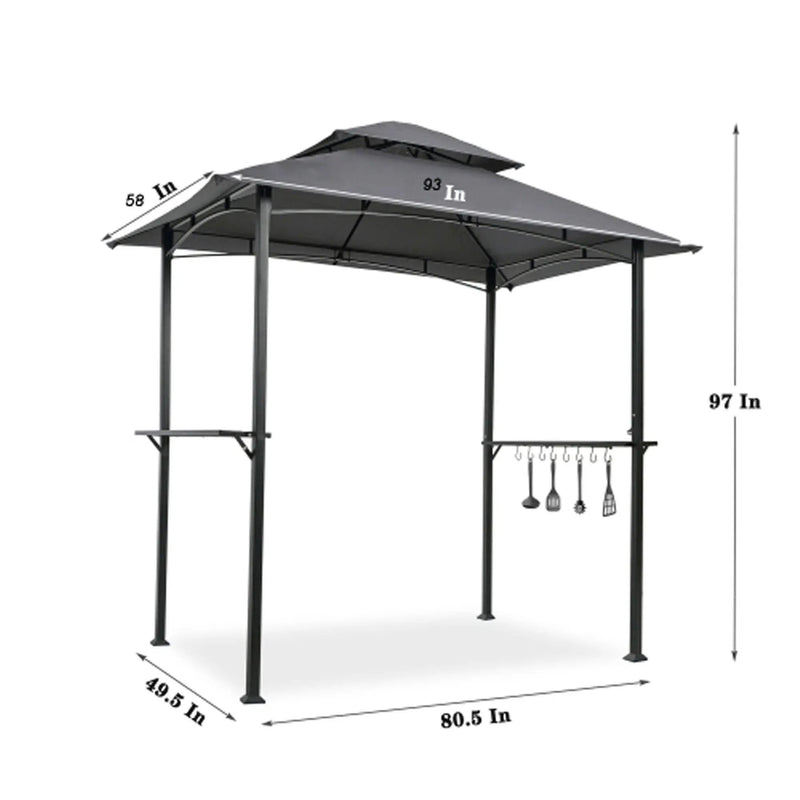 Outdoor Grill Gazebo With Double Tier Soft Top Canopy, Steel Frame, Bar Counters & Hook by HouseOfZazla