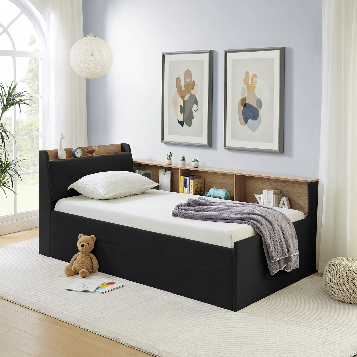 Upholstered Daybed With Storage Headboard, Wireless Charging, LED Lights by HouseOfZazla