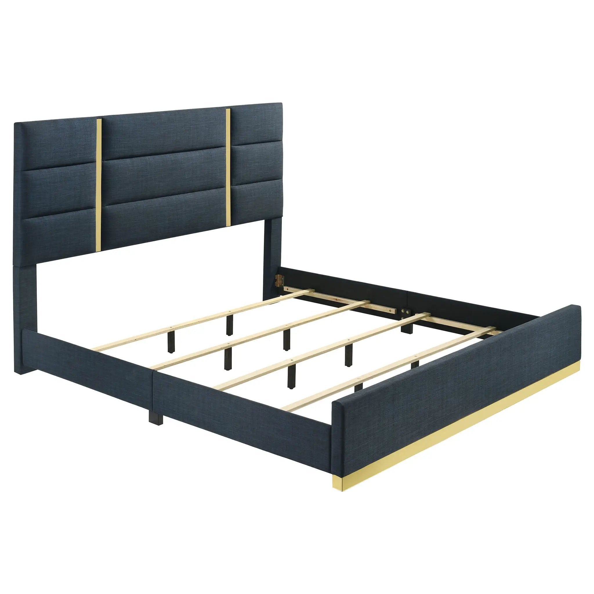 Ines 56-inch Fabric Upholstered Eastern King Panel Bed Navy by Unique Piece Furniture
