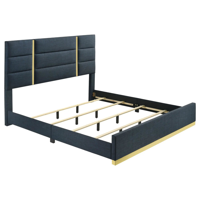 Ines 56-inch Fabric Upholstered Eastern King Panel Bed Navy by Unique Piece Furniture