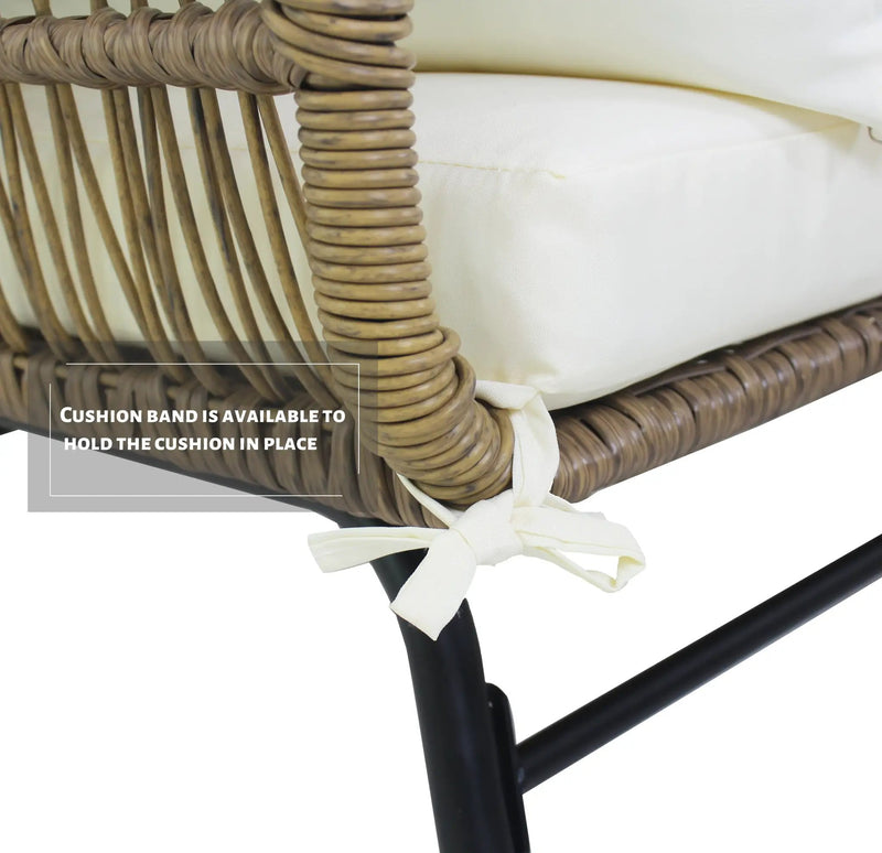 6PCS Outdoor Patio Balcony Natural Color Wicker Sofa Chair Set with Beige Cushion,Round Tempered Glass Table by HouseOfZazla