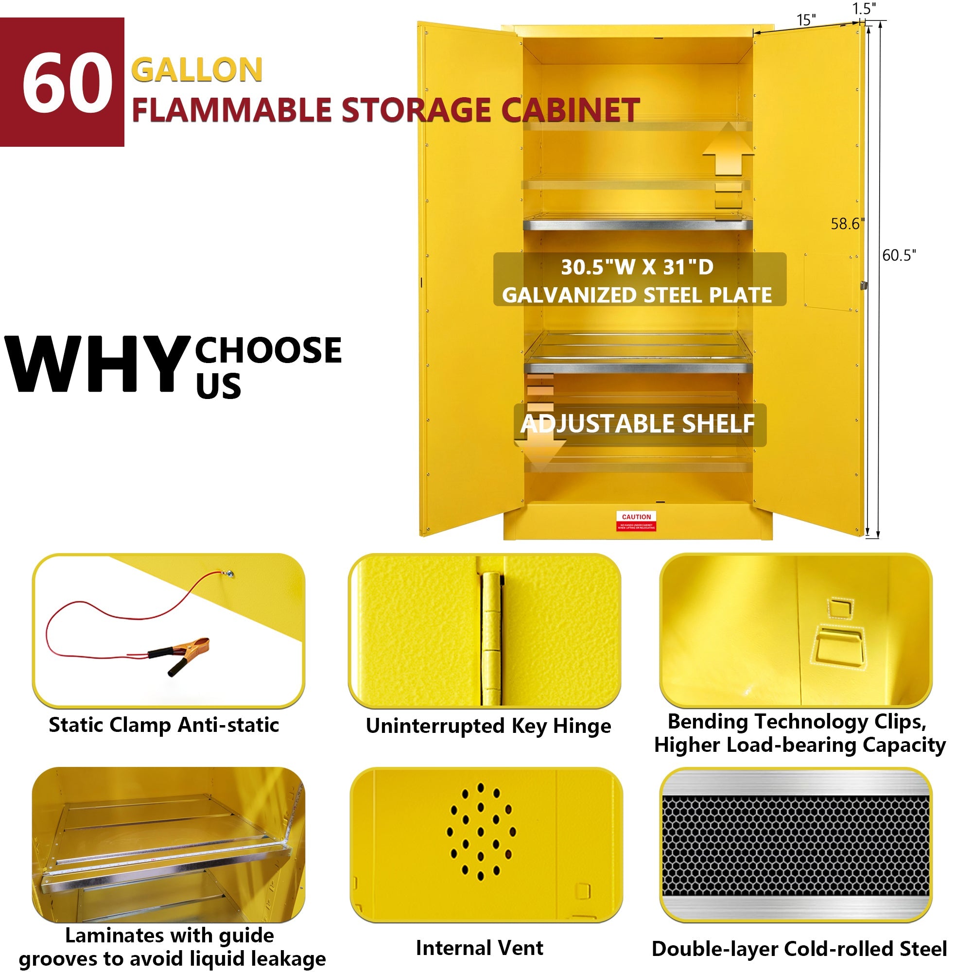 60 Gal Flammable Safety Cabinet, 34"W x 34"D x 65"H by HouseOfZazla