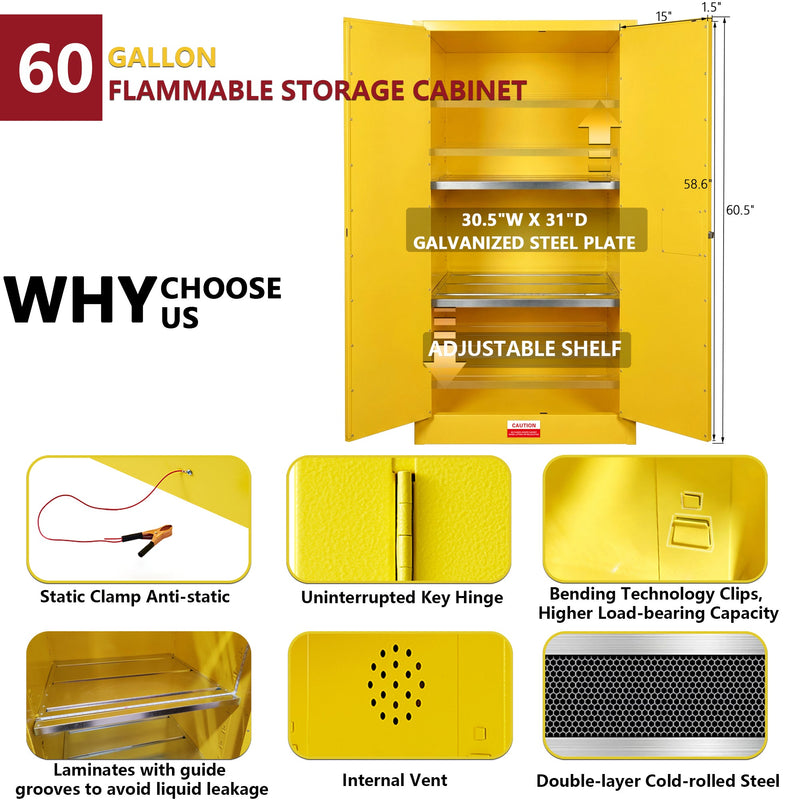 60 Gal Flammable Safety Cabinet, 34"W x 34"D x 65"H by HouseOfZazla