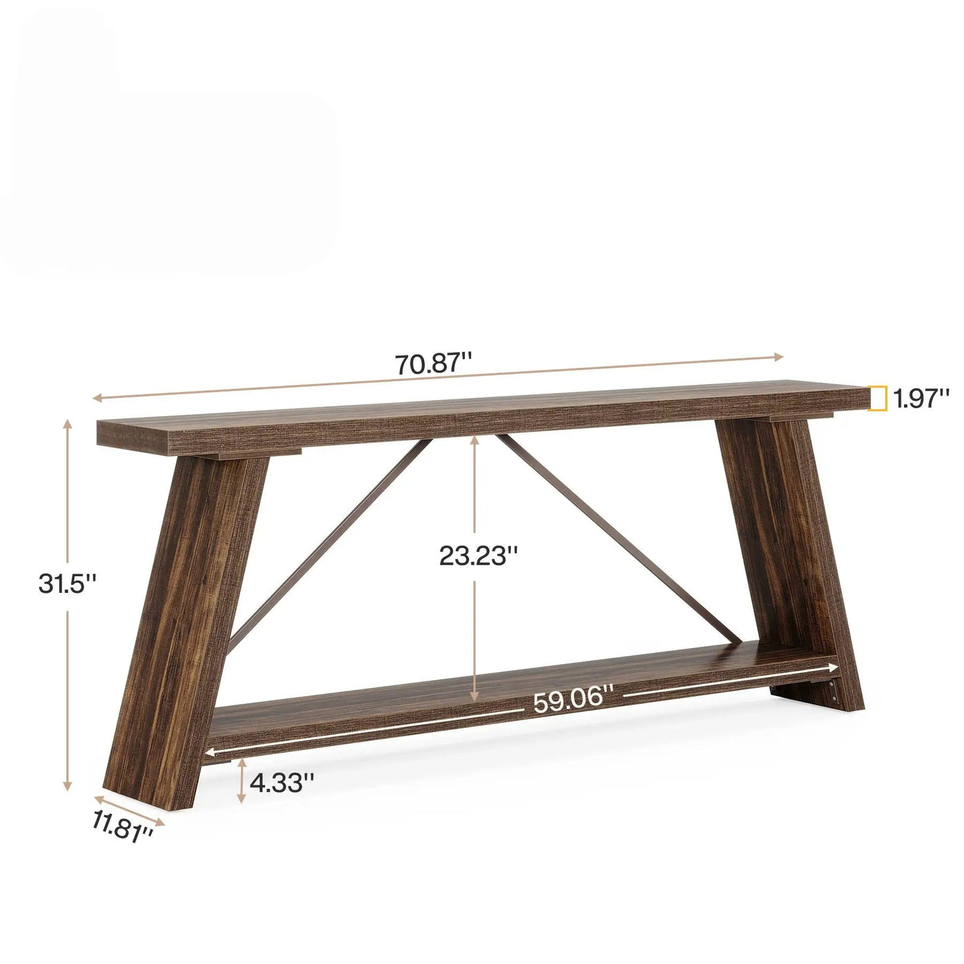 Console Table Extra Long Sofa Table With 2 Tier Shelves For Living Room by HouseOfZazla