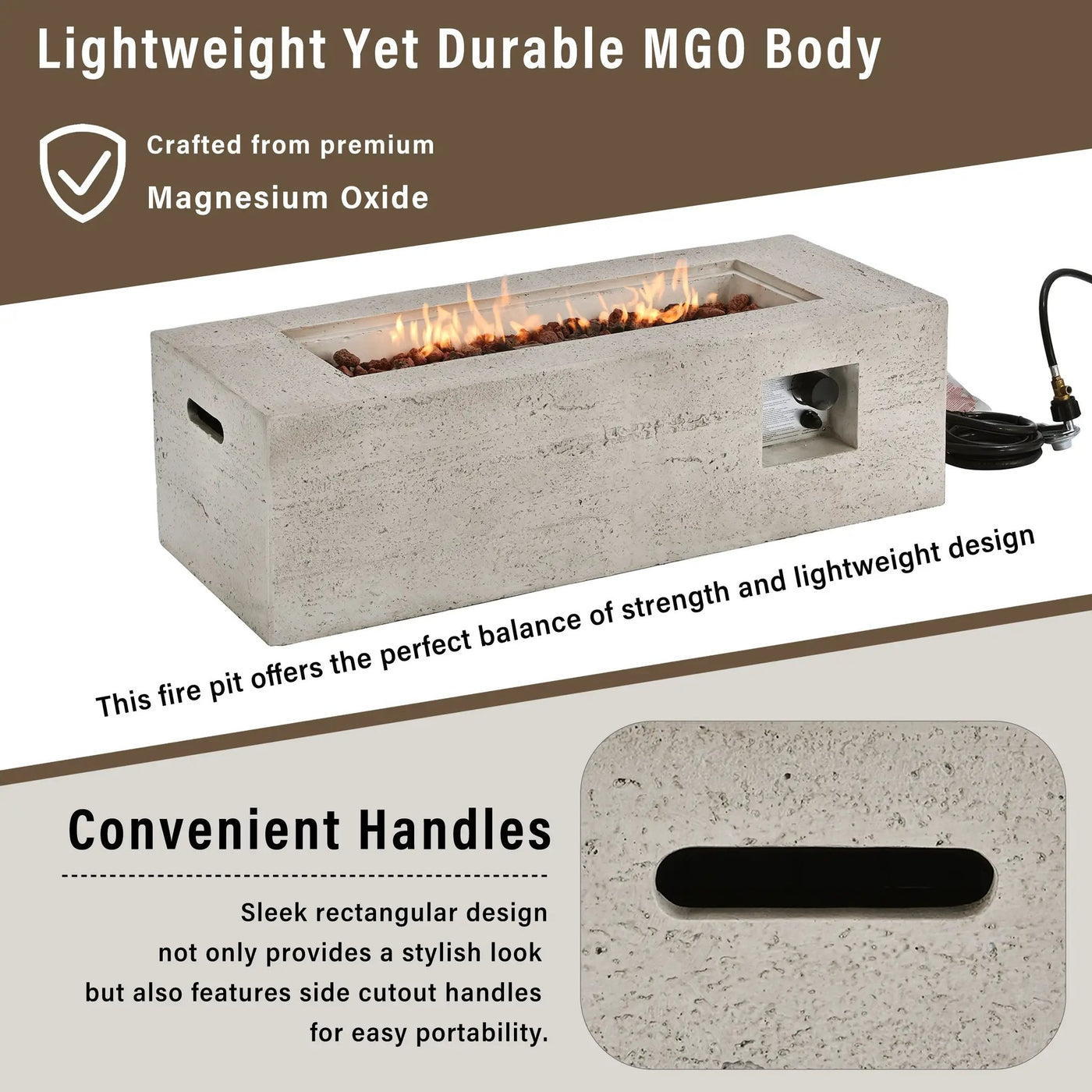 U_STYLE Outdoor Rectangular Propane Fire Pit 41.9" 40000 BTU by HouseOfZazla