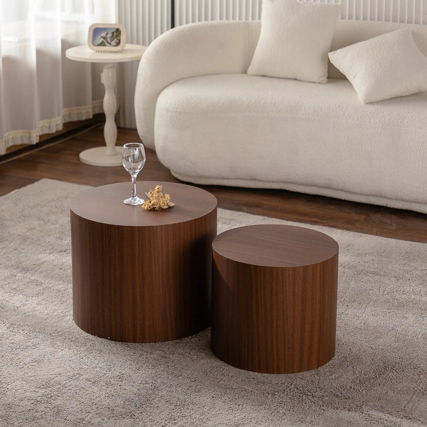Nesting Coffee Table Set of 2 Round Wooden Tables by HouseOfZazla