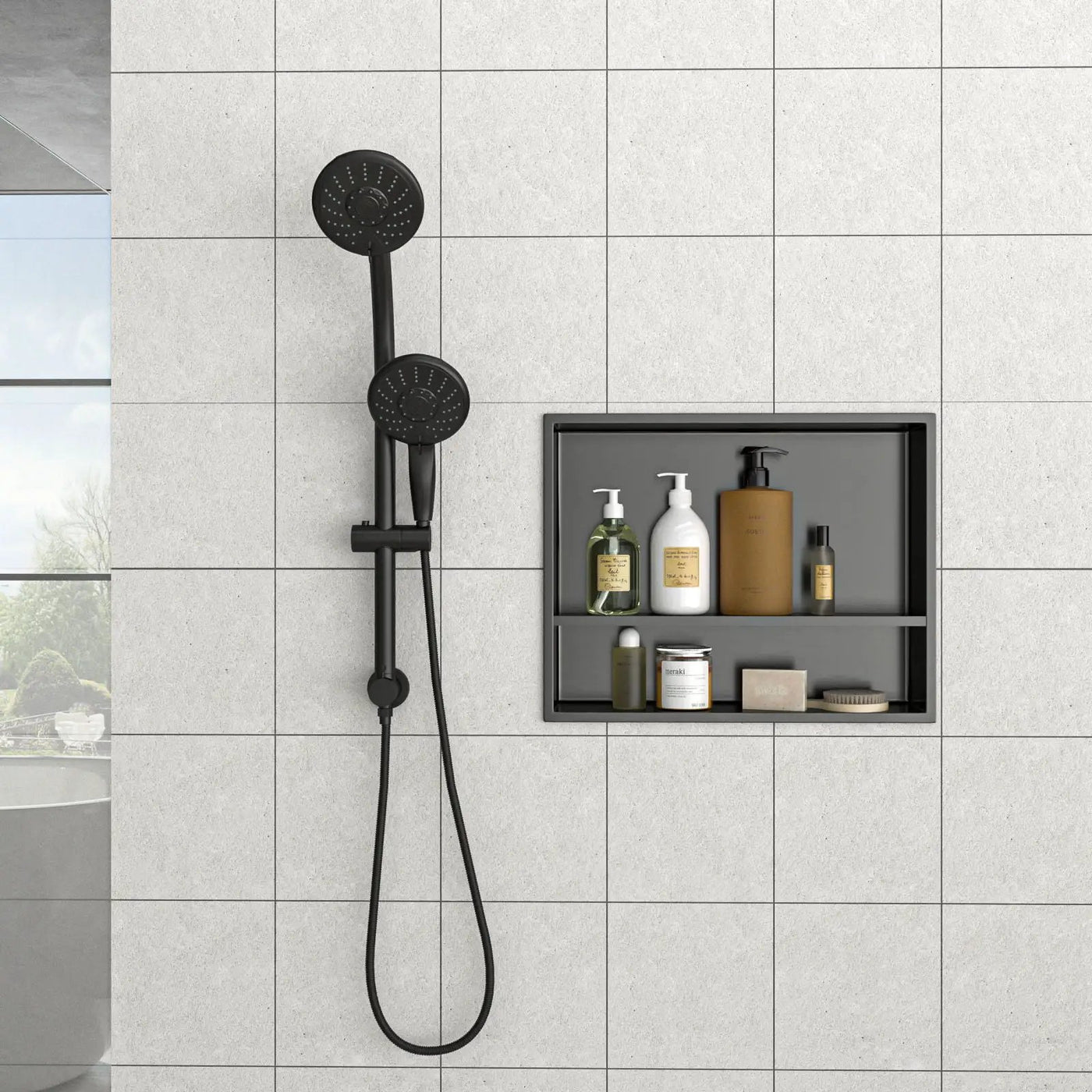 Modern Stainless Steel Shower Niche Double Shelf For Bathroom by HouseOfZazla