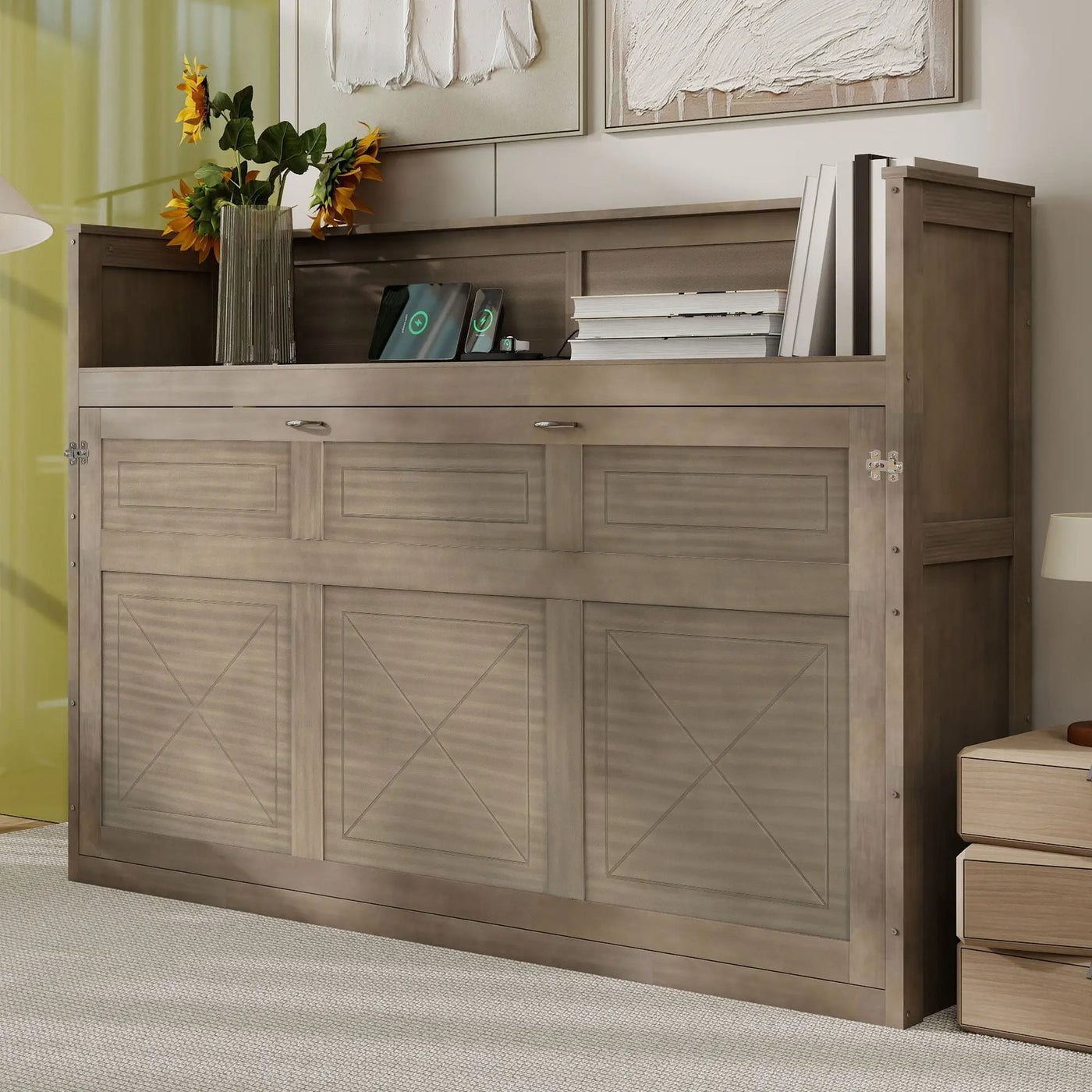 Murphy Bed With Desk, LED Light And USB Charging Station by Unique Piece Furniture
