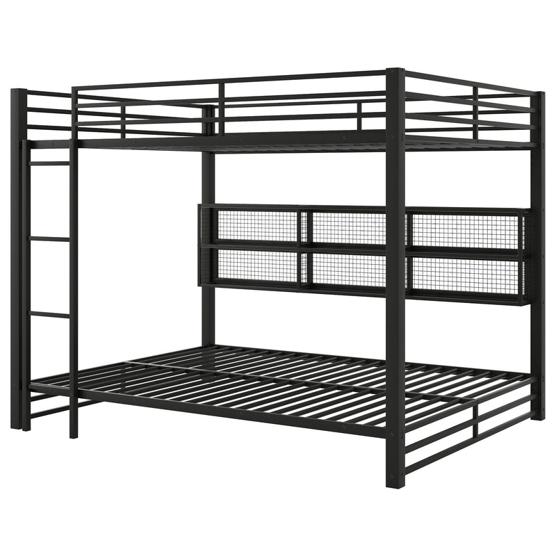 Queen Over Queen Bunk Bed with Storage Cabinets and LED - Black