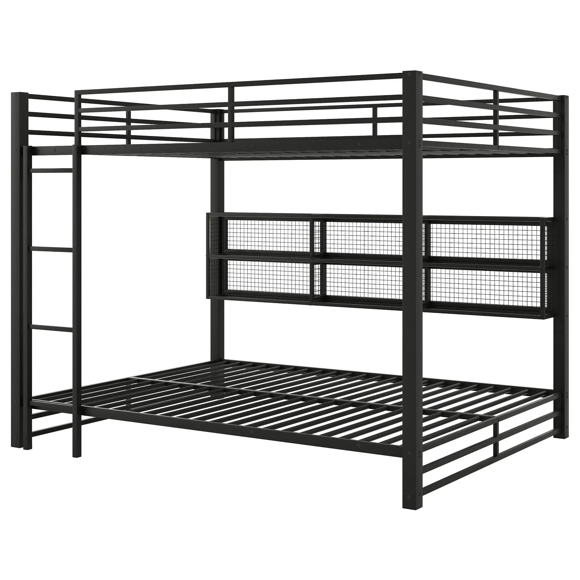 Queen Over Queen Bunk Bed With Storage Cabinets And LED Sturdy Frame, 6 Storage Units, Adjustable LED Lights - Black by Unique Piece Furniture