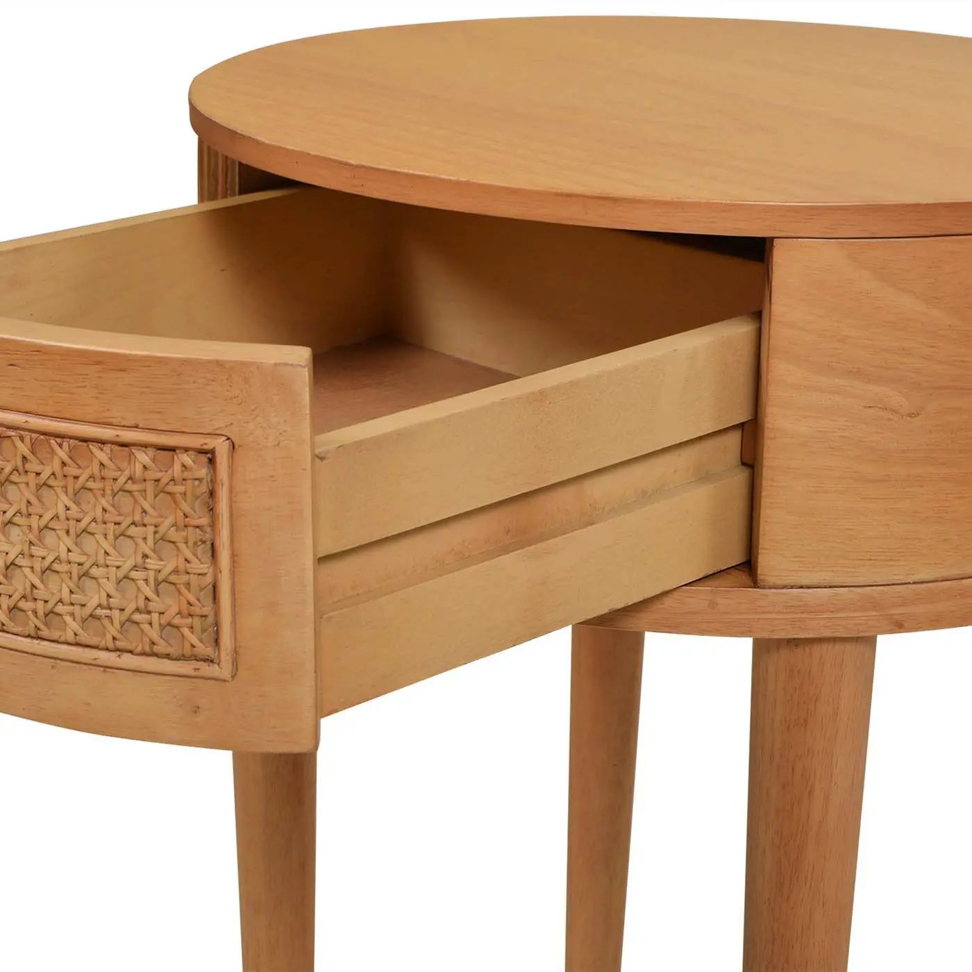 Cabana - Round Cane Storage Side Table - Natural Brown Oak by HouseOfZazla