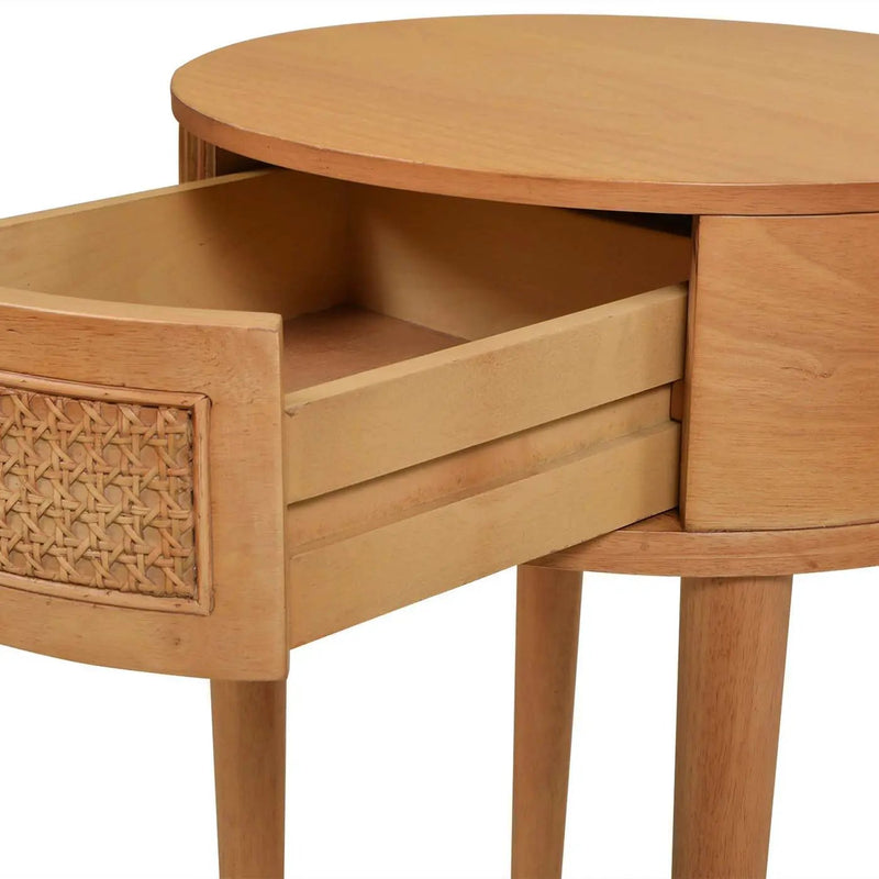Cabana - Round Cane Storage Side Table - Natural Brown Oak by HouseOfZazla