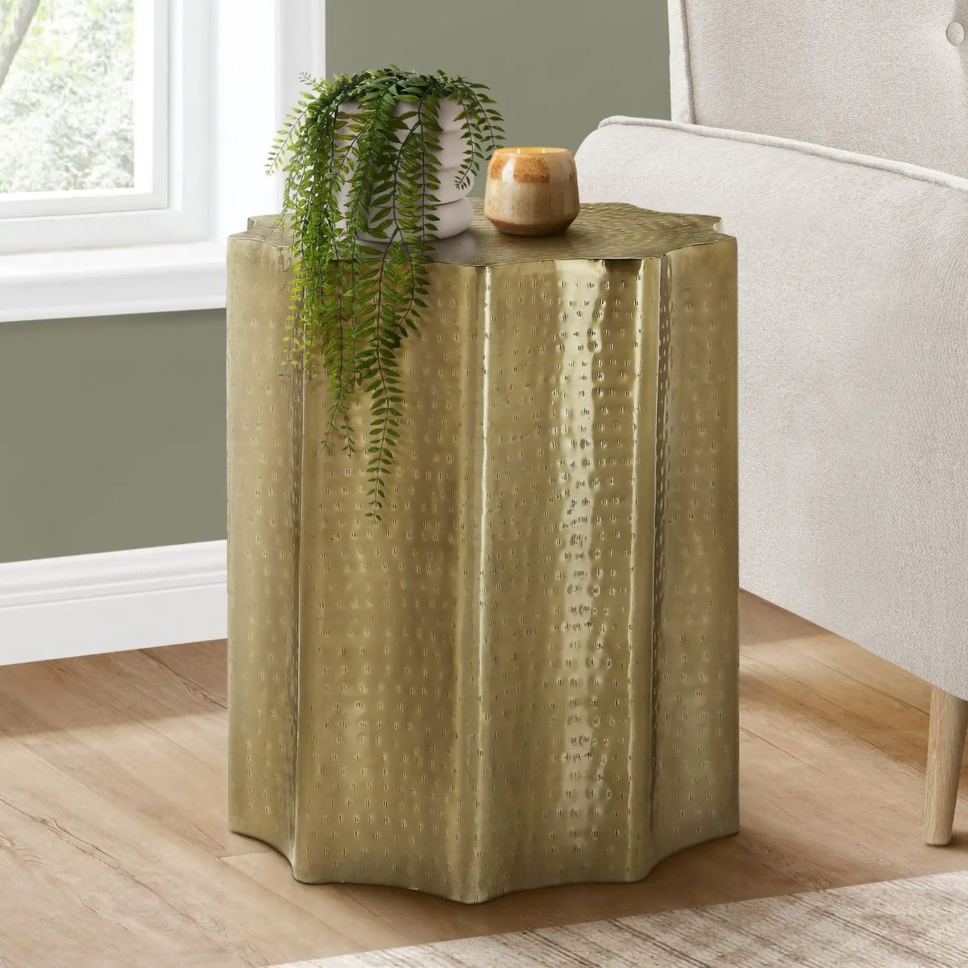 Drum Accent Side Table, Stylish Scalloped Design by Unique Piece Furniture