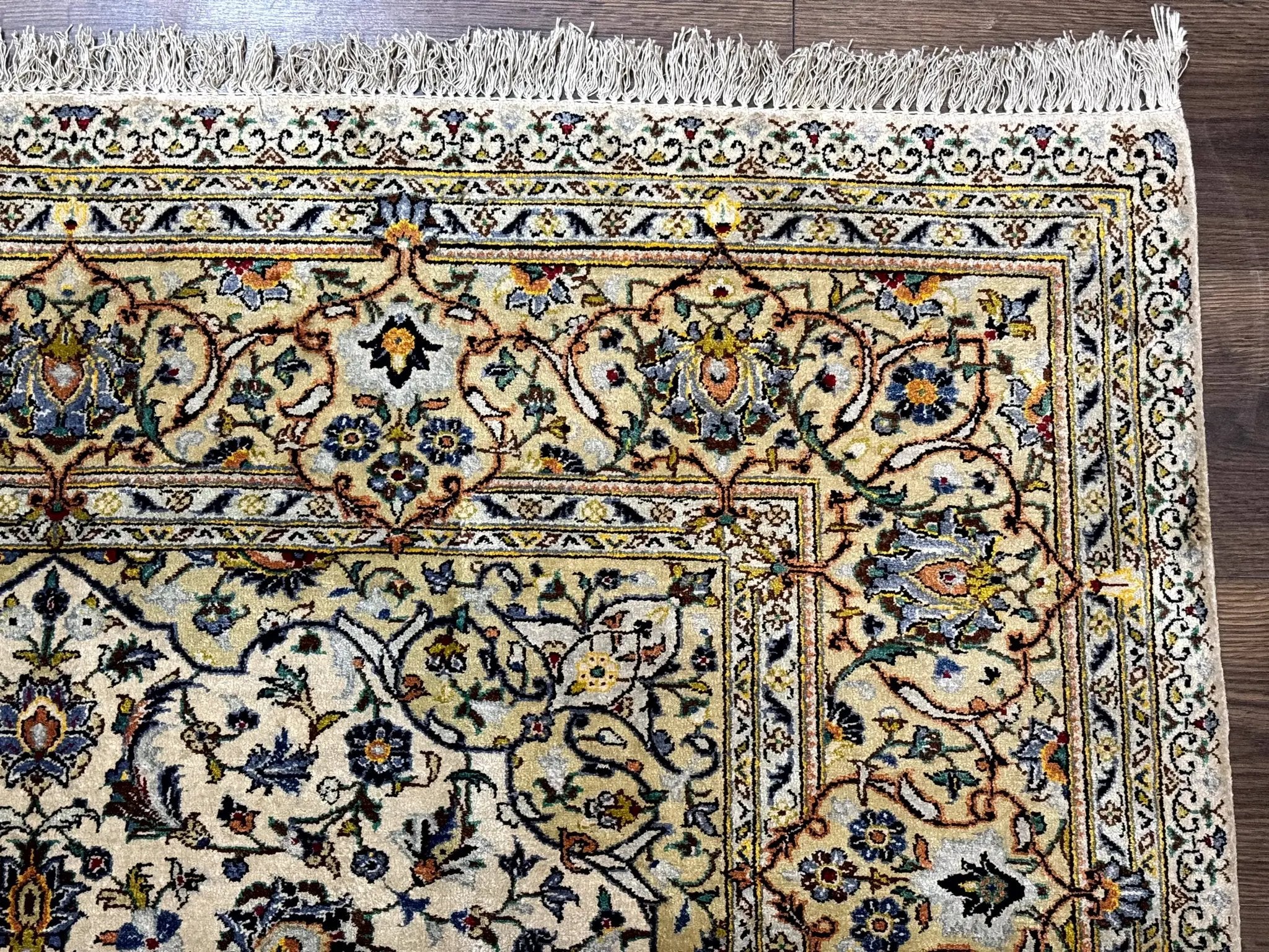 Rare Silk Persian Kashan Rug 4.6 x 7, Antique Fine 310 KPSI, Ivory by Jewel Rugs