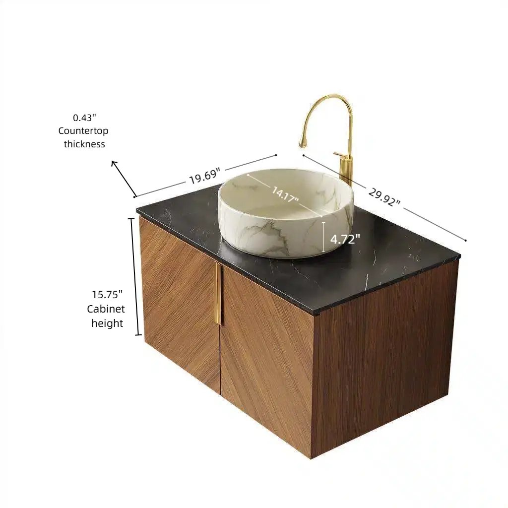 ARAI 30" Bathroom Vanity & Sink, Floating Plywood Storage Cabinet with 2 Doors by HouseOfZazla