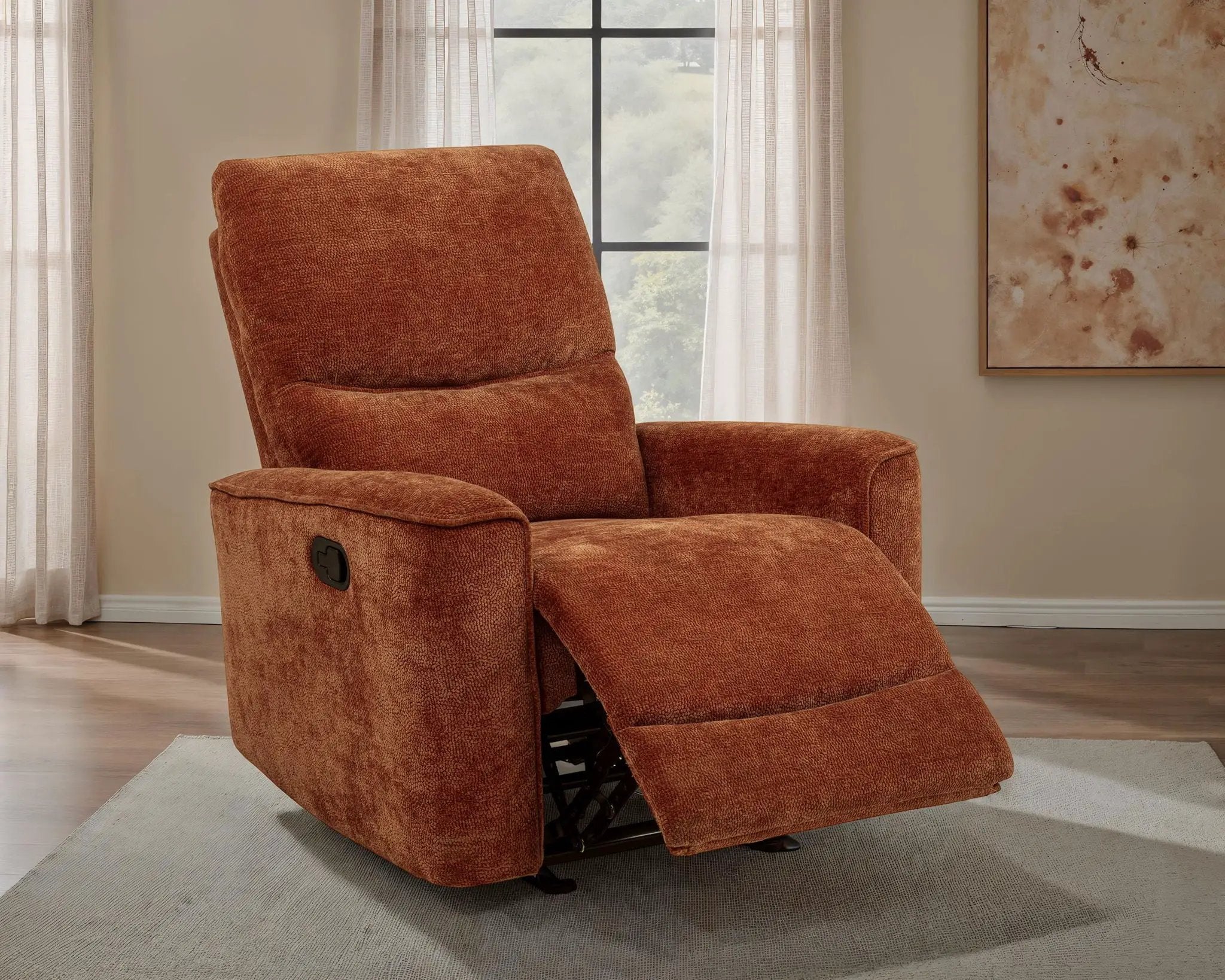 Navarro Chenille Upholstered Glider Recliner Burnt Orange by Unique Piece Furniture