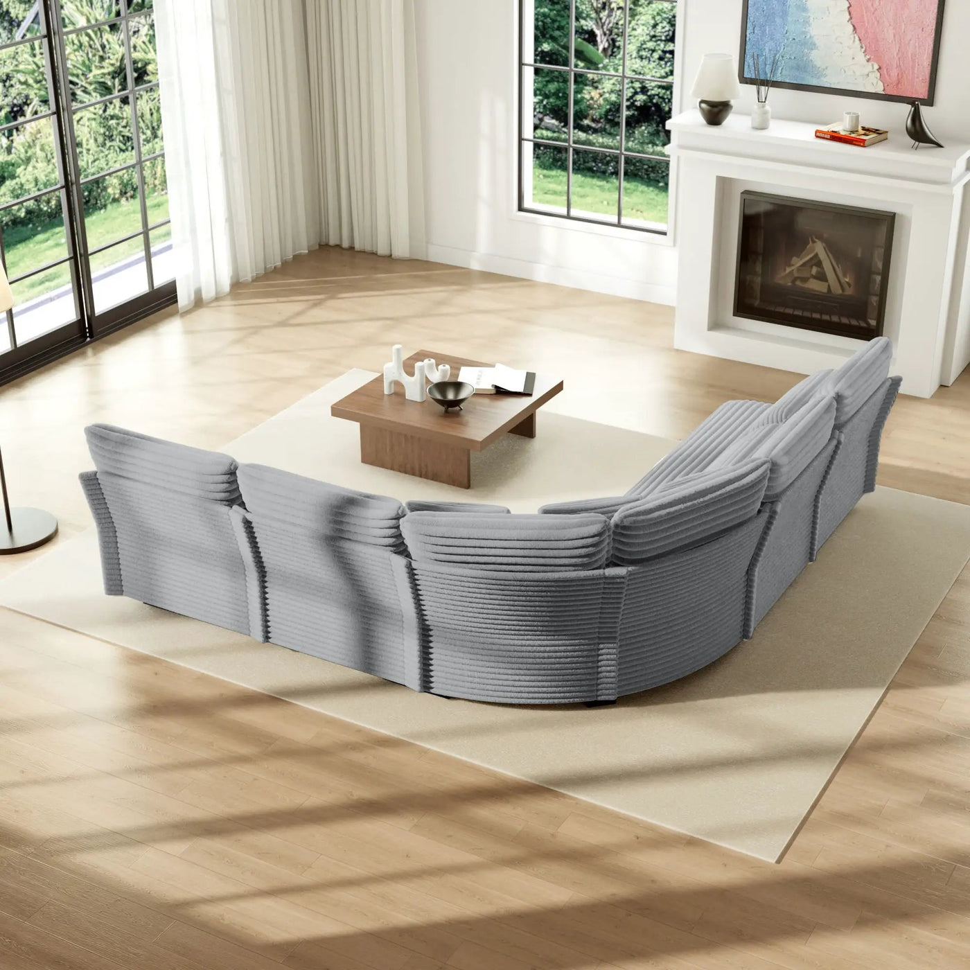 5 Seater L Shaped Sectional Sofa With Curved Corner, 7 Pillows by HouseOfZazla