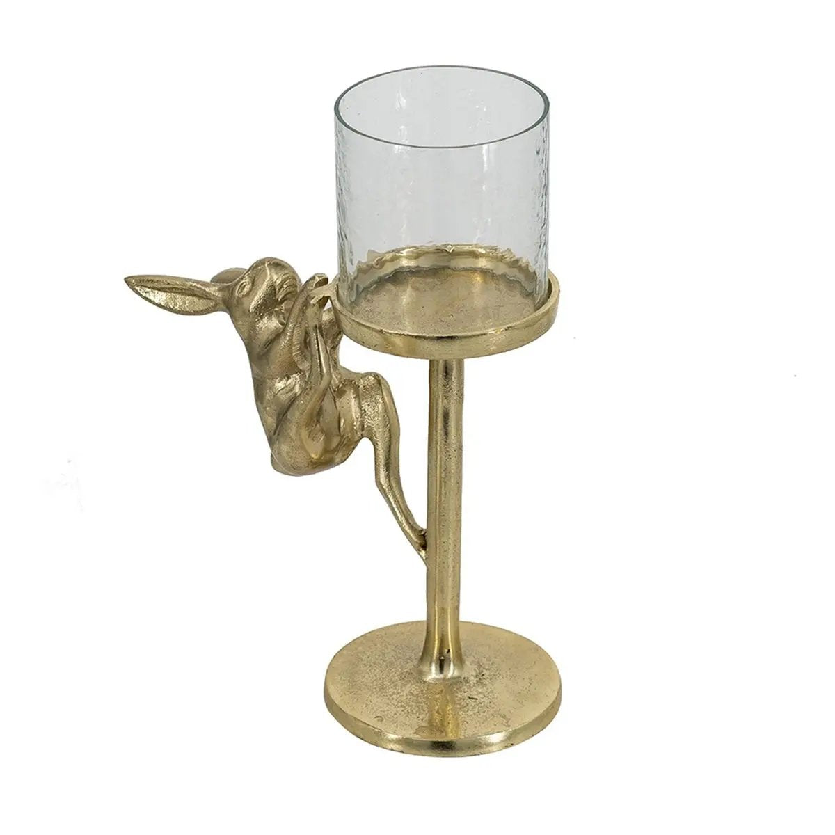 7.9x4x11' Gold Rabbit Pillar Candle Holder with Clear Glass Hurricane Shade by HouseOfZazla