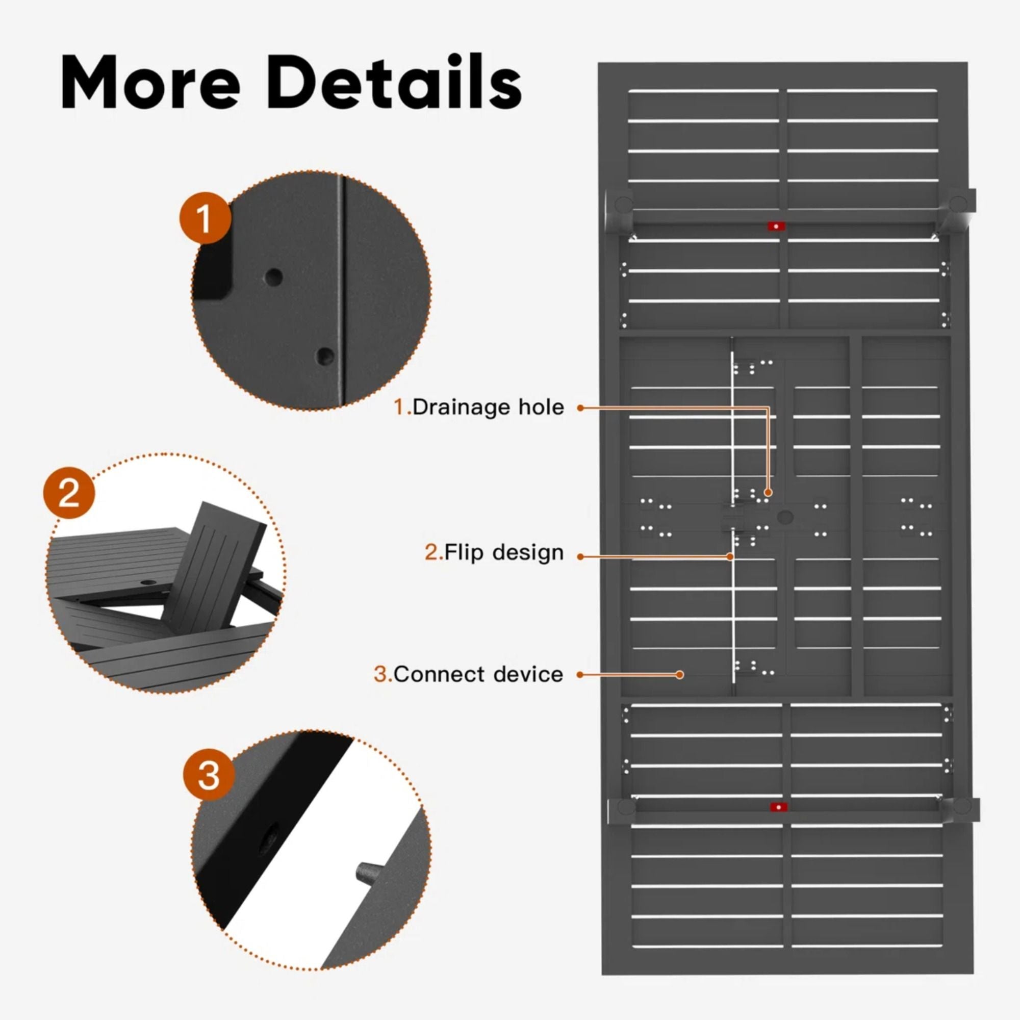 Extendable Outdoor Dining Table, All Weather, Slatted Top, Rust Proof - Gray