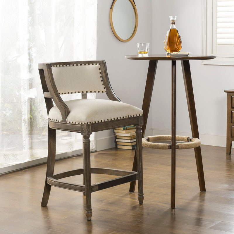 Farmhouse Counter Height Bar Stool with Backrest - Beige, photo 2 of 14