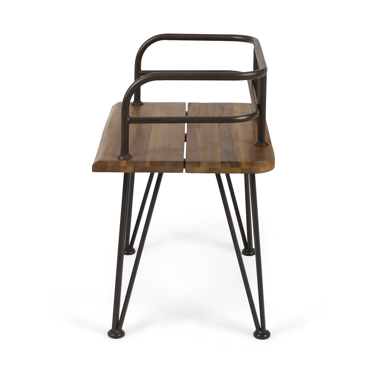 Industrial Wood and Metal Patio Chair Set of 2 with Acacia Wood Seat - Teak Finish, photo 9 of 10