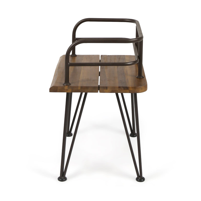 Industrial Wood and Metal Patio Chair Set of 2 with Acacia Wood Seat - Teak Finish, photo 9 of 10