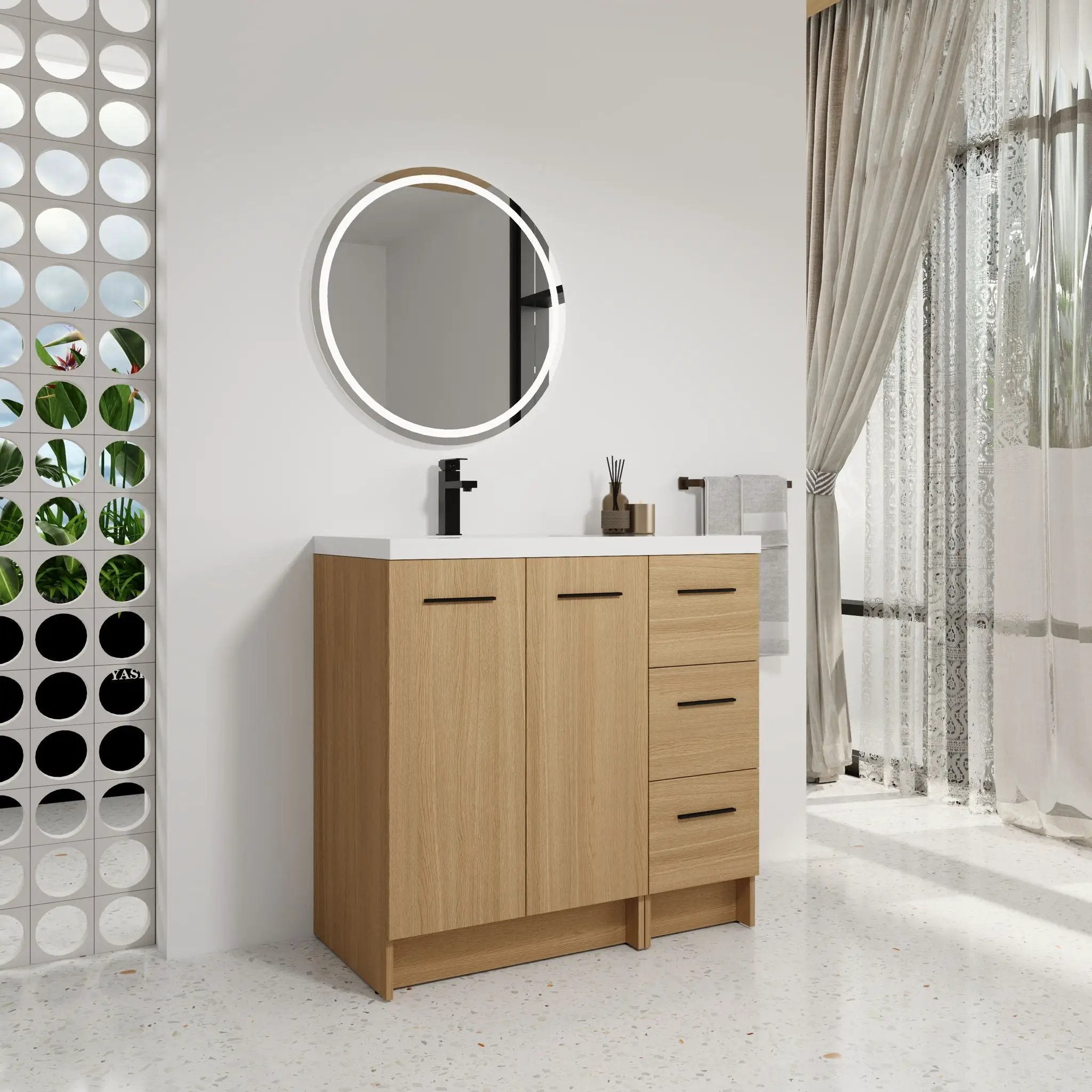 Wall Mounted Floating Bathroom Vanity With Sink, Door & Drawers Modular Cabinet