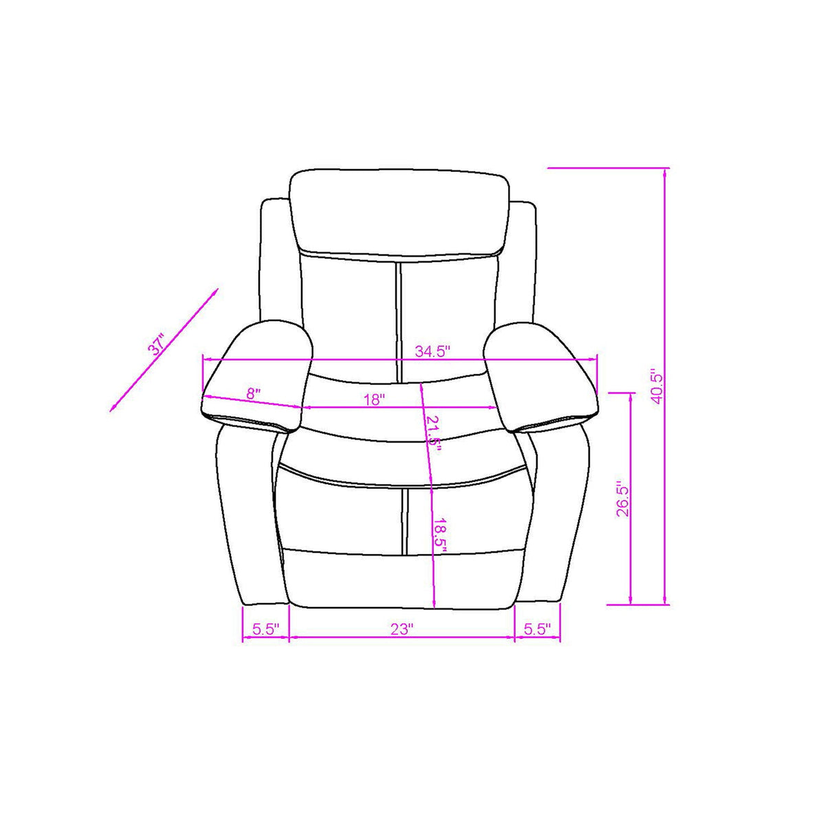 Glider Recliner Chair with LED Lights and Pillow Top Arms – White, Black, or Dark Gray, photo 13 of 22