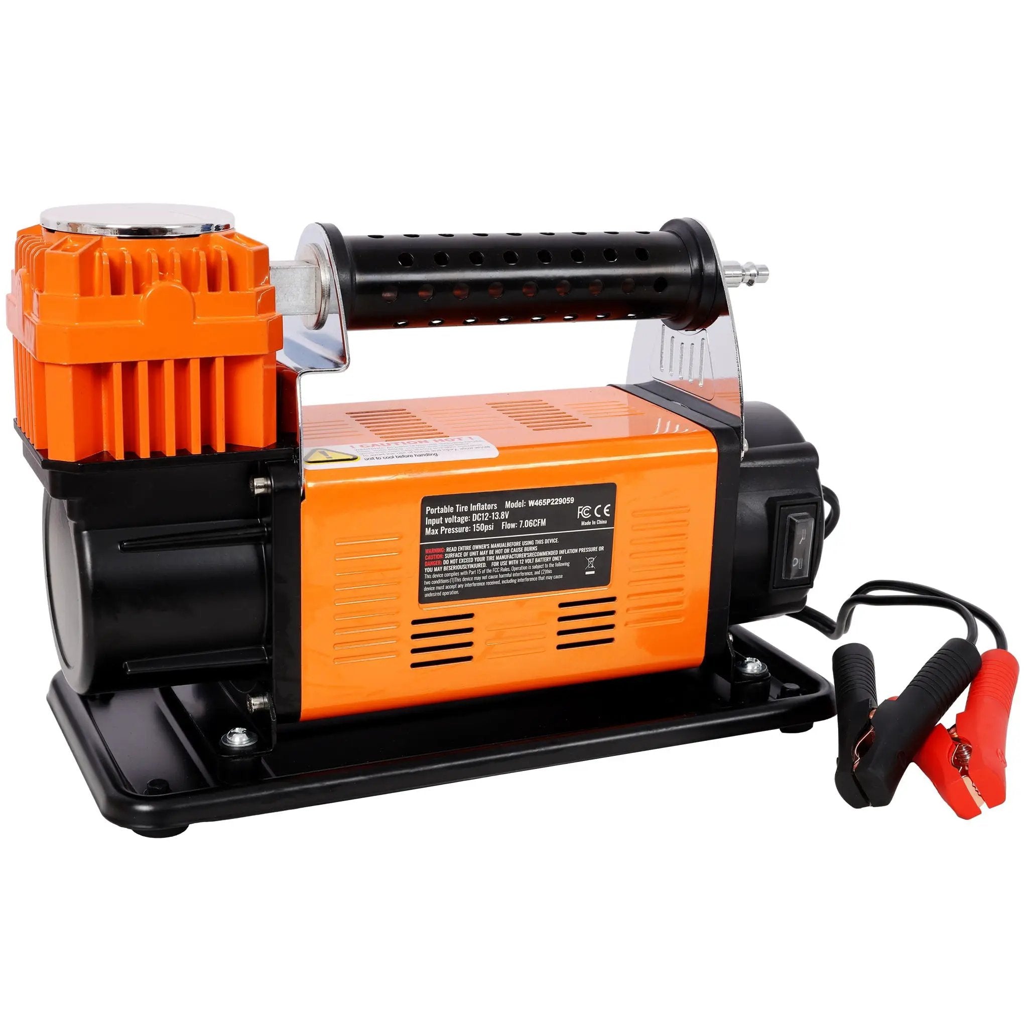Heavy Duty 12V Air Compressor, Tire Inflator With Pressure Gauge, Compact Size - Black / Orange by HouseOfZazla