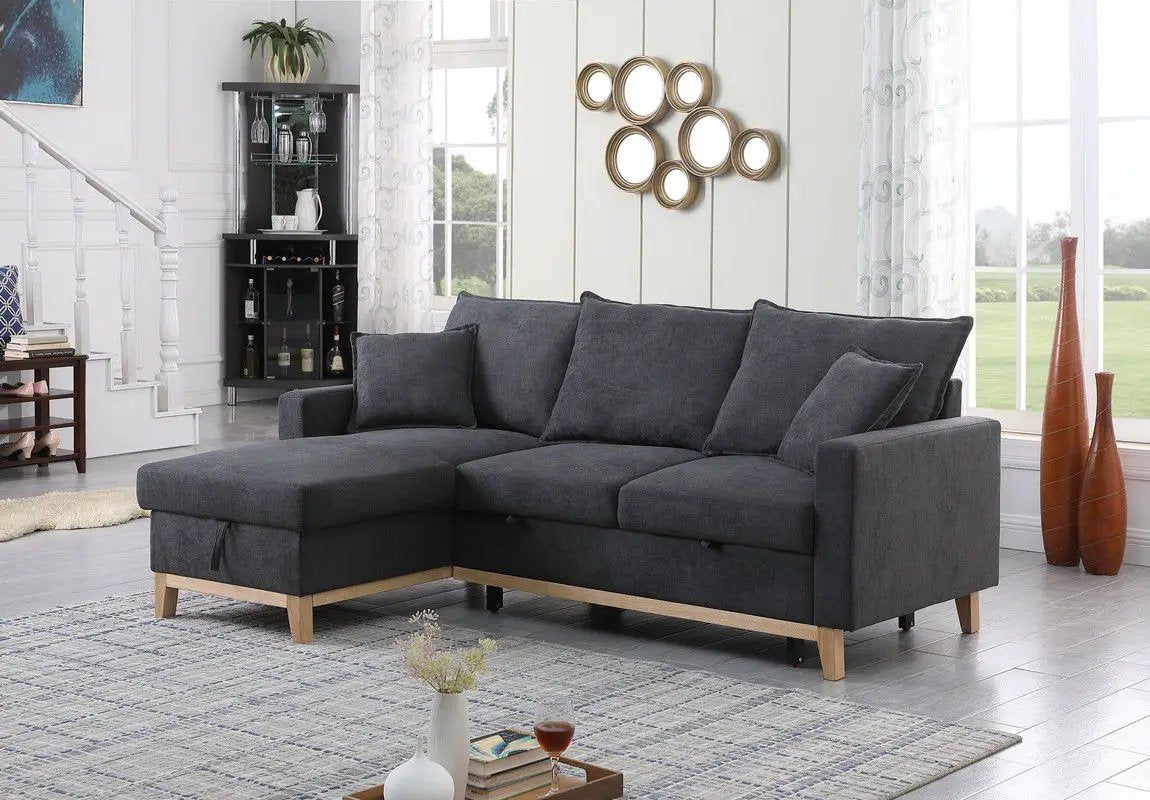 Colton - Reversible Sleeper Sectional Sofa With Storage Chaise - Dark Gray by Unique Piece Furniture