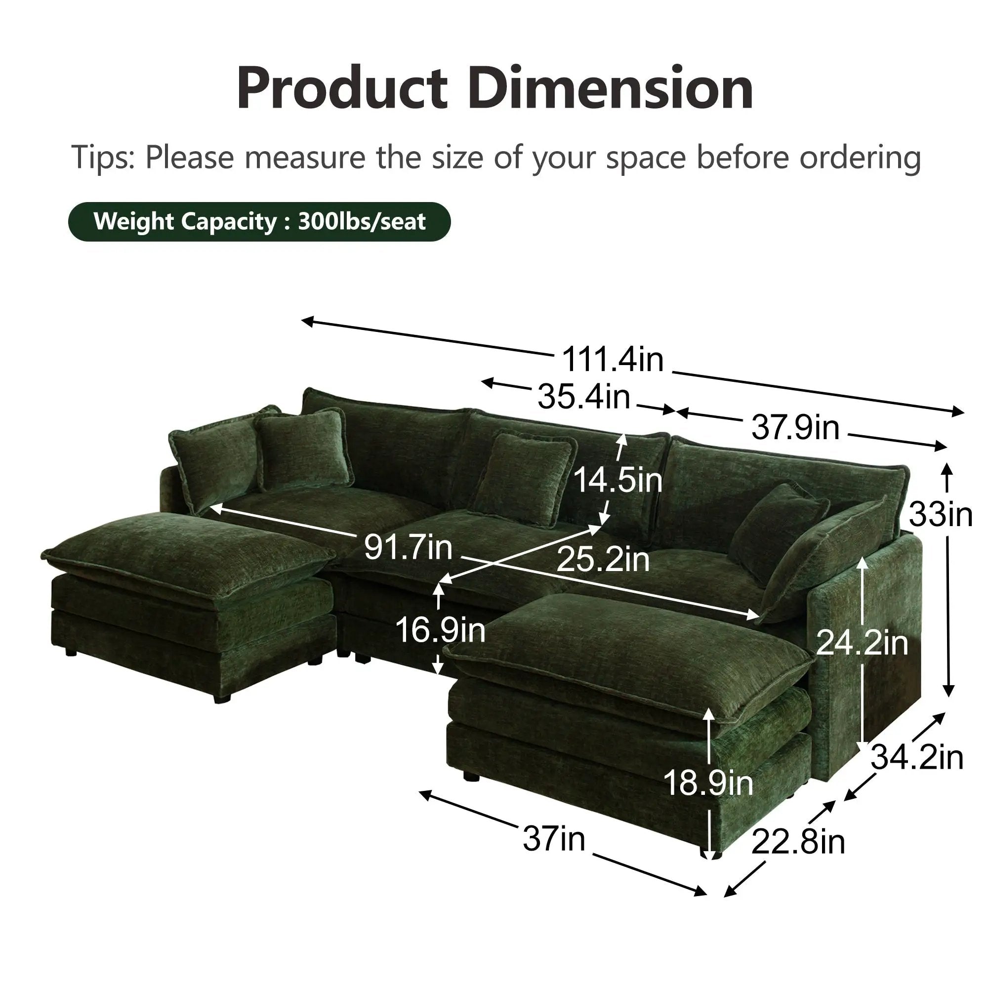 U-Shaped Sectional Sofa with Reversible Footrest by HouseOfZazla