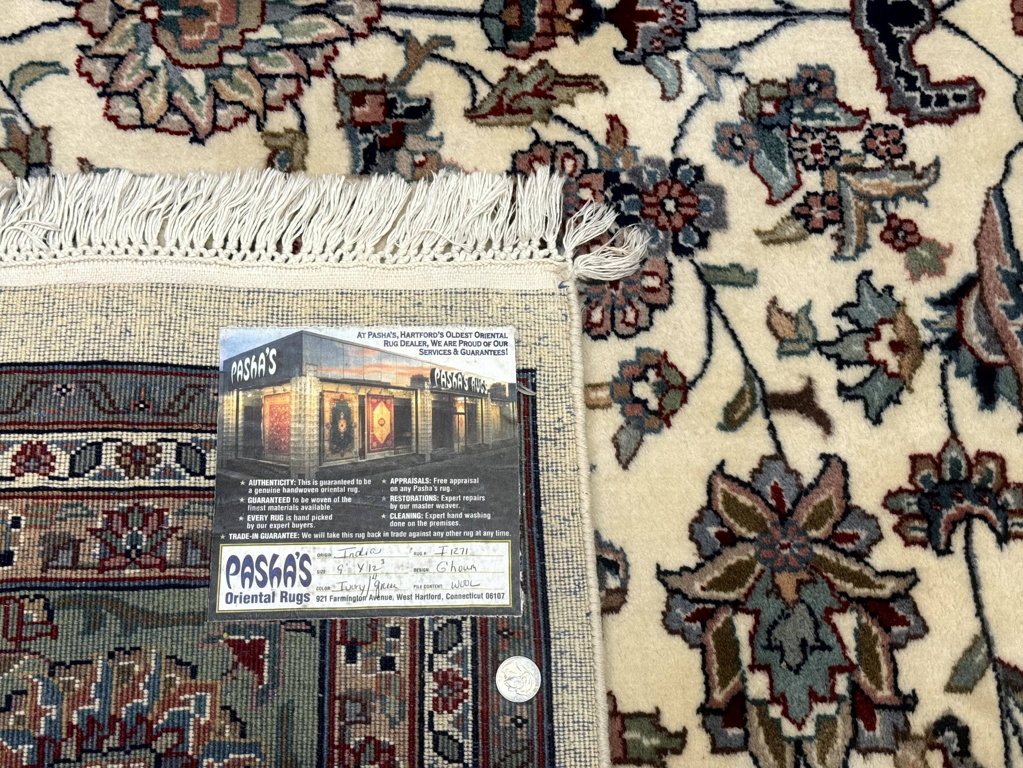Indo Persian Rug 9x12, Allover Floral Pattern, Ivory & Green, Traditional Oriental Carpet by Jewel Rugs