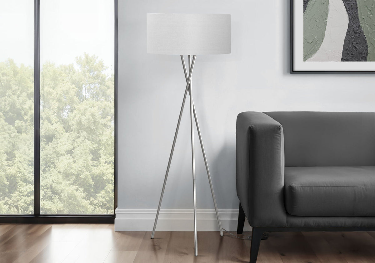 Contemporary Floor Lamp with Tripod Base and Fabric Shade - Gray